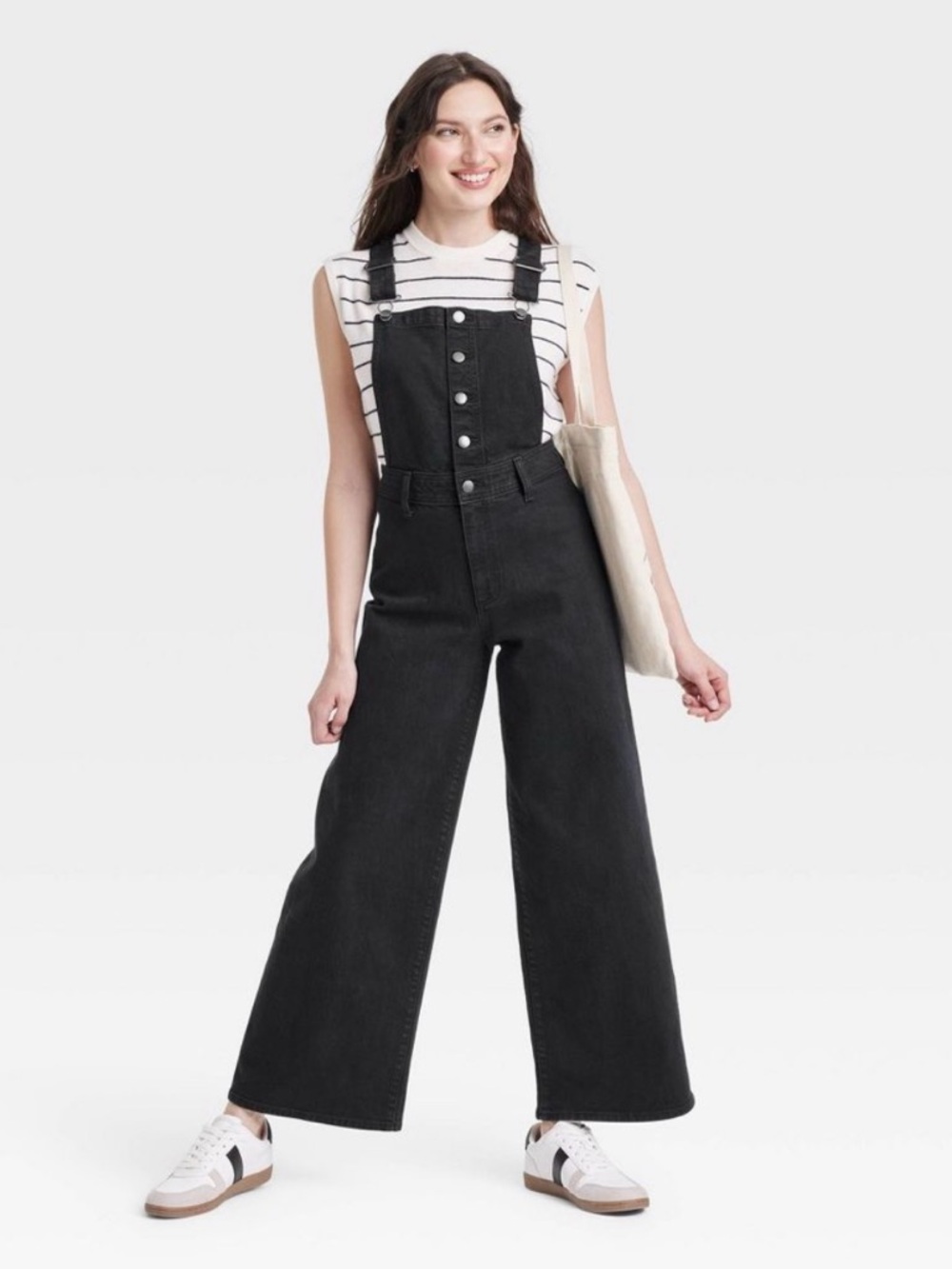 Universal Thread Black Wide-Leg Denim Overalls